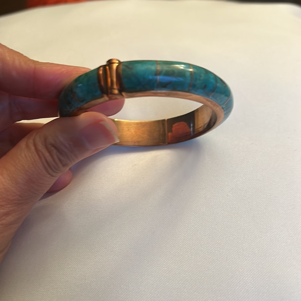 Jay King Genuine Turquoise and Brass Hinged Bracelet - Picture 5 of 5